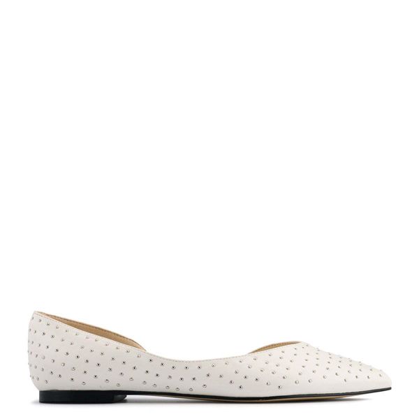 Nine West Amore d'Orsay Studded White Flats | South Africa 10C13-5P65